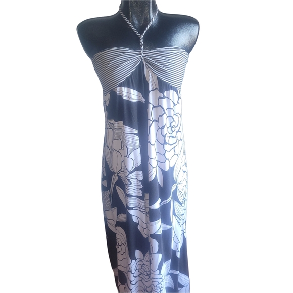 Mossimo Black and White Floral Halter Maxi Dress L - Picture 1 of 6